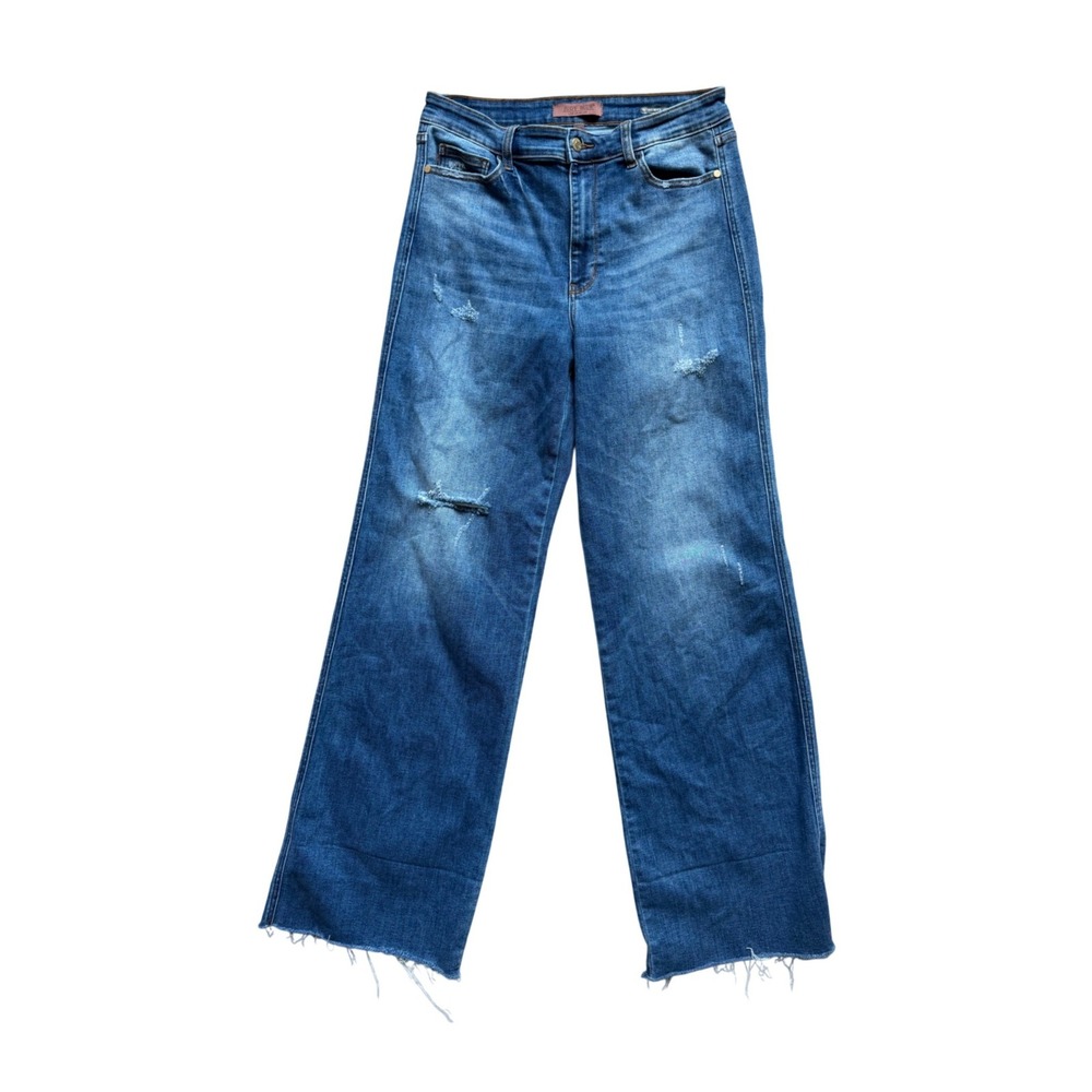 Judy Blue Jeans Womens 13/31 Retro Wide Leg Blue Distressed Raw Hem EUC